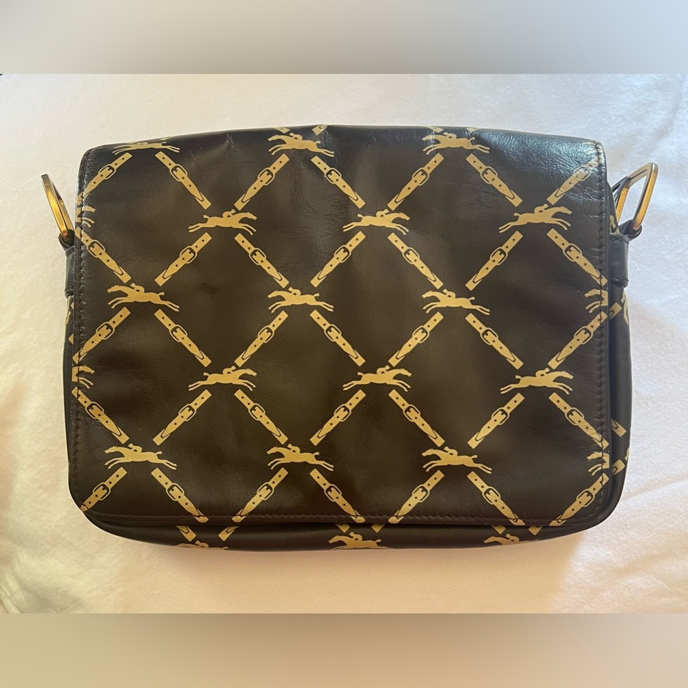 Longchamp Horse & Buckle Logo print Vintage Leather Crossbody. - Picture 4 of 16